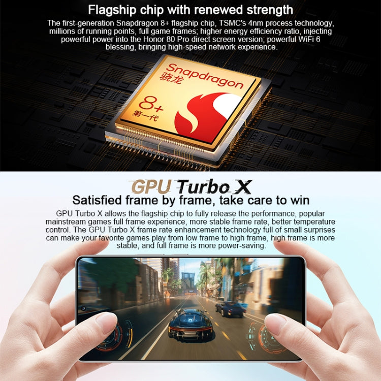Triple Back Cameras, Screen Fingerprint Identification, 6.67 inch Magic UI 7.0 Qualcomm Snapdragon 8+ Gen1 Octa Core up to 3.0GHz, Network: 5G, OTG, NFC, Not Support Google Play, Honor 80 Pro Flat 5G, 12GB+256GB Triple Back Cameras, Screen Fingerprint Identification, 6.67 inch Magic UI 7.0 Qualcomm Snapdragon 8+ Gen1 Octa Core up to 3.0GHz, Network: 5G, OTG, NFC, Not Support Google Play, Honor 80 Pro Flat 5G, 12GB+256GB